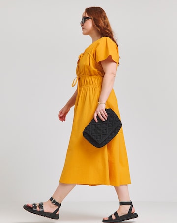 Native Youth Orange Tie Front Detail Seersucker Midi Dress