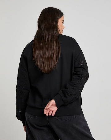 Black Cut Work Detail Sleeve Sweatshirt