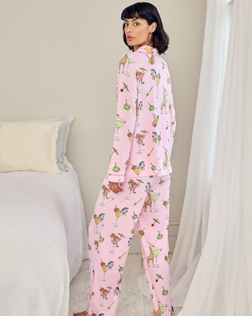 Chelsea Peers Classic Button Up Pyjama Set Cocktail Animals Print