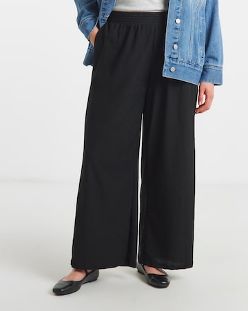 Black Jersey Textured Wide Leg Trousers