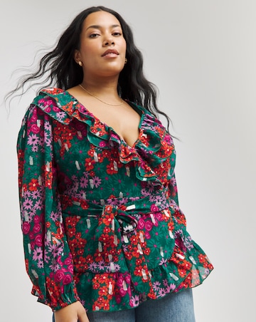 Printed Rainbow Foil Frill Blouse