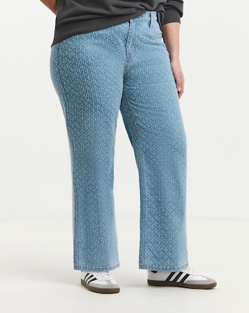 Linear Distressed Denim Wide Leg Jeans