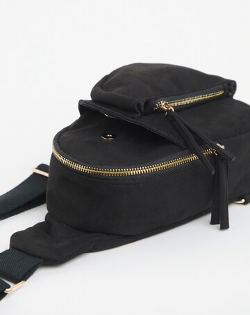 Black Faux Suede Sling Backpack