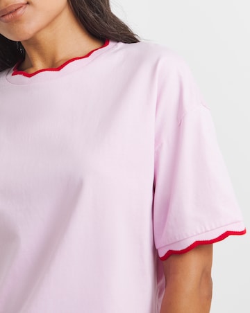 Simply Be Red & Pink Scallop Edge T-Shirt