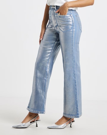Blue Metallic Wide Leg Jeans