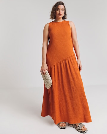 Simply Be Burnt Orange Textured Jersey Asymmetric Maxi Dress With Tie Back