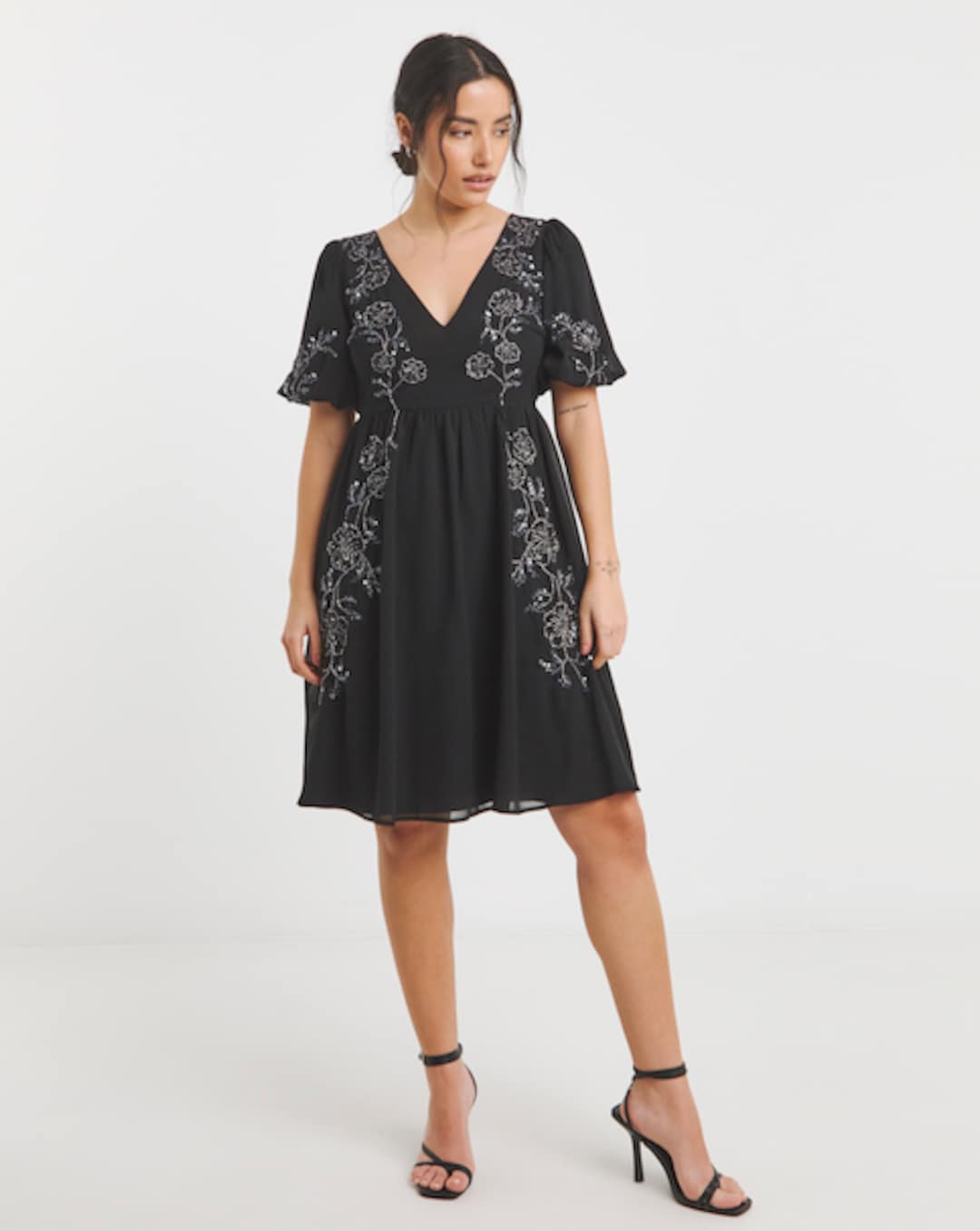 embroidered jumpsuit dress zara Kids Mia Dress Black Velvet with Mushroom Embroidery – Muzungu Sisters UK main image 1