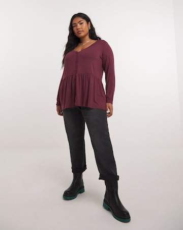 Button Front Peplum Longline Top