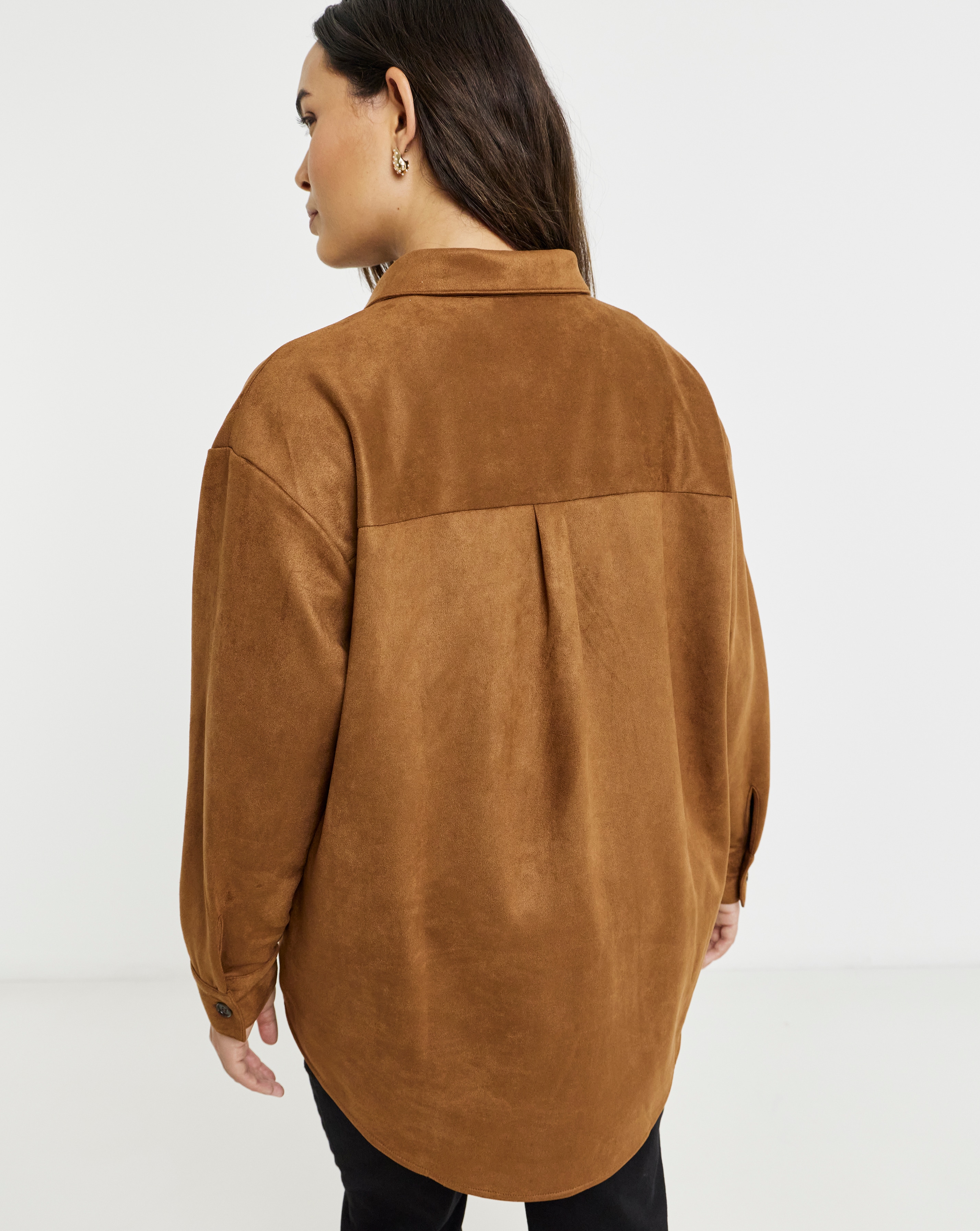 Simply Be Tan Suede Oversized Shirt | Simply Be