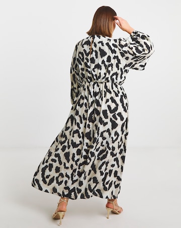 Leopard Printed Waist Detail Midi Dress