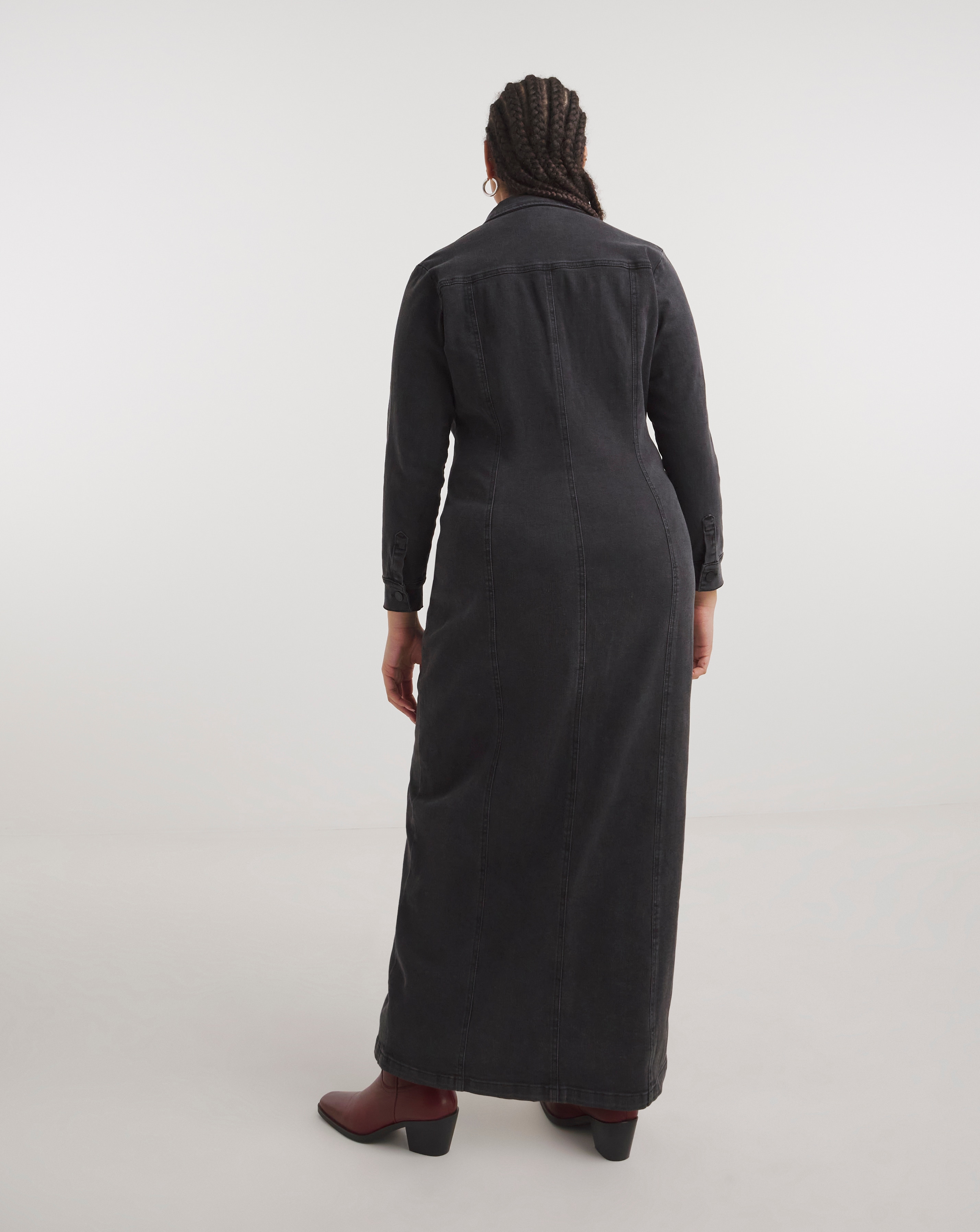 Black Denim Button Through Maxi Dress Simply Be