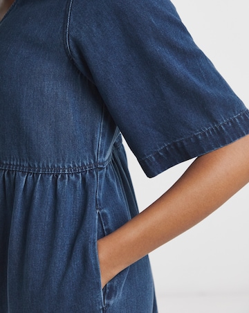 Indigo Tiered Denim Smock Dress