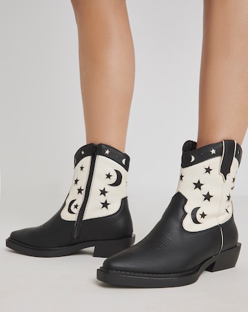 Noelle Moon and Star Cut Out Western Ankle Boots Wide E Fit