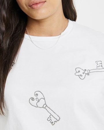 Simply Be Ecru Beaded Key Detail T-Shirt
