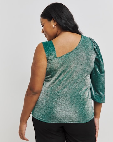 Teal Glitter Knit One Shoulder Top