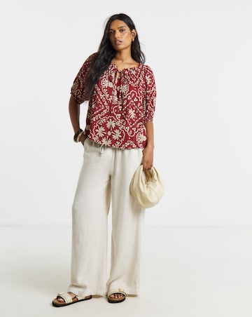 Scarf Print Crinkle Frill Edge Smock Blouse