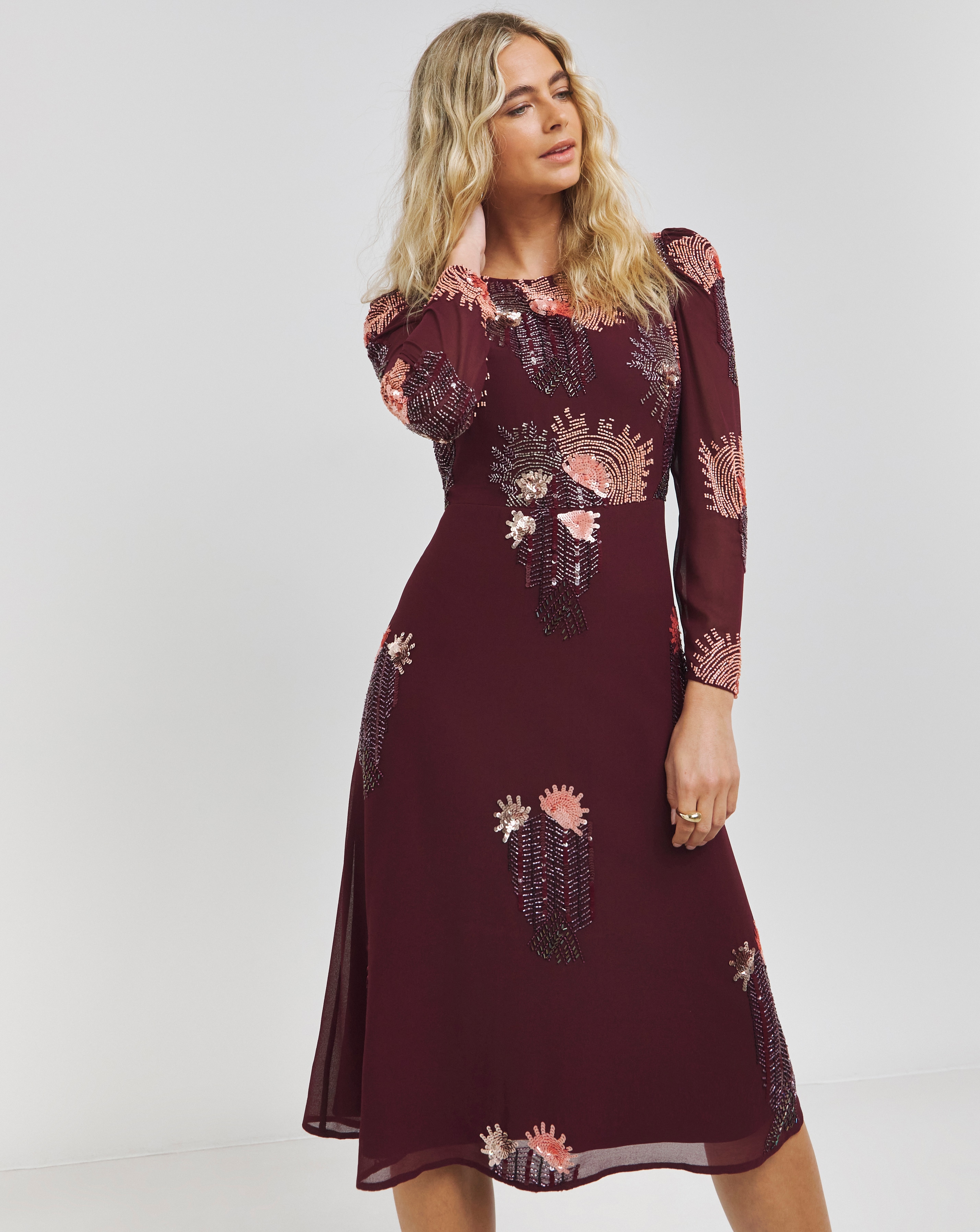 Joanna Hope Cassis Deco Beaded Midi Dress Simply Be