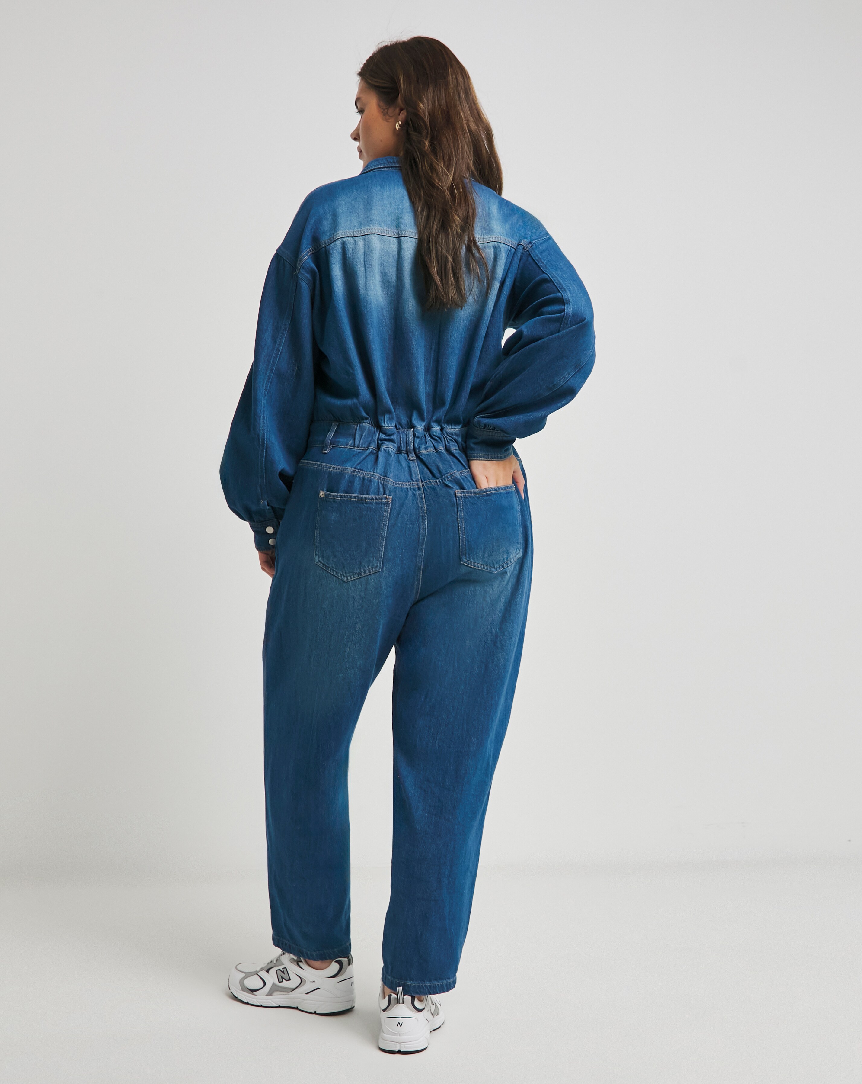 Mid Wash Authentic Look Drape Denim Jumpsuit Simply Be