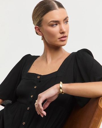 Black Crinkle Button Through Maxi Dress