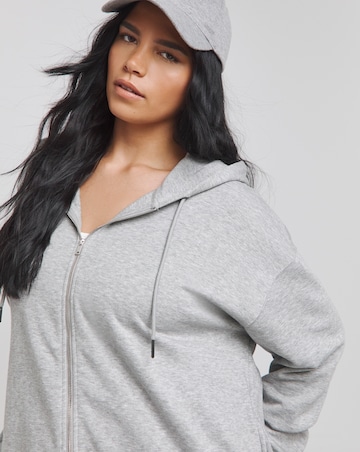 Grey Marl Core Zip Through Longline Hoodie