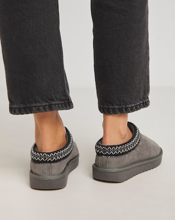 Reese Suede Embroidery Mule Snug Slipper - Wide Fit (E)