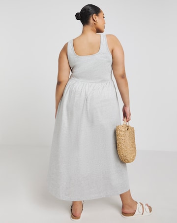 Grey Marl Cotton Jersey Apron Dress With Pockets