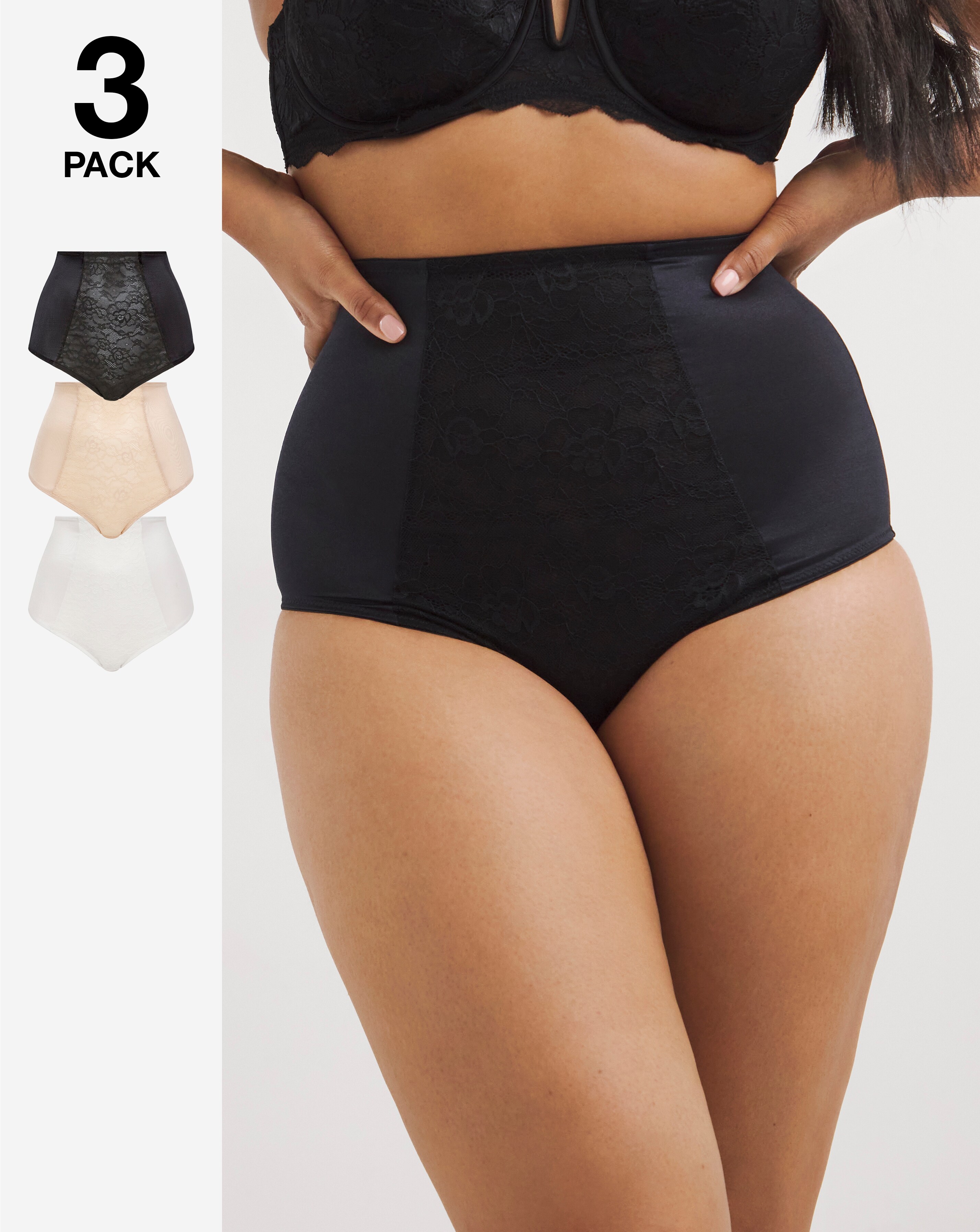 MAGISCULPT (3 Pack) Firm Control High Waist Tummy Control Knickers Blk/Wht/Alm
