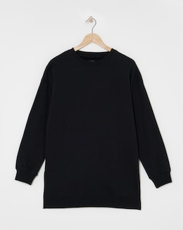 Basic Black Side Split Longline Sweatshirt Tunic