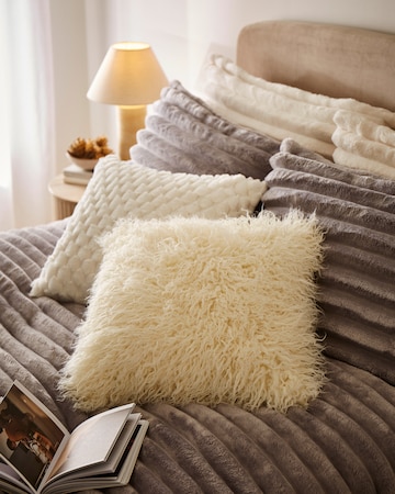 Mongolian Faux Fur Cushion - Ivory