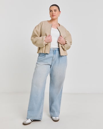 Simply Be Neutral Bubble Hem Round Collar Jacket