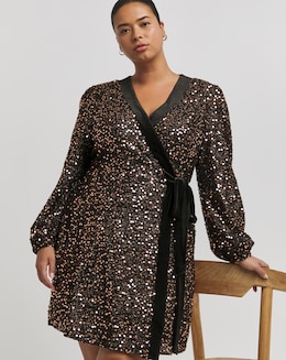 Lovedrobe Black Velvet Sequin Wrap Mini Dress