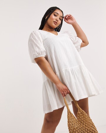 White V-Neck Dropped Waist Dress