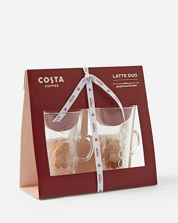 Costa Latte Glass Gift Set with Mini Gingerbread Biscuits