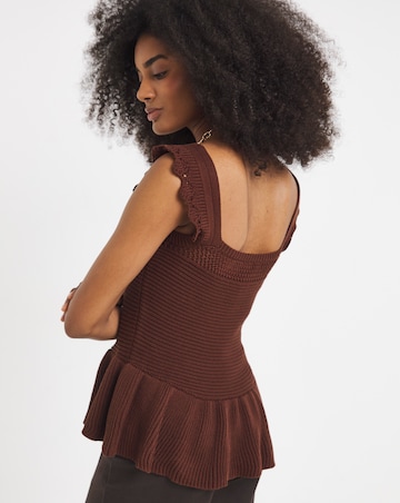 Chocolate Crochet Square Neck Frill Top