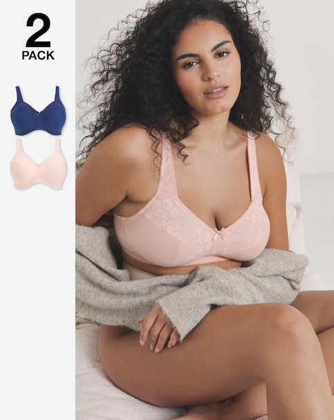 Pretty Secrets (2 Pack) New Sarah Cotton Non Wired Bras (B-G) Navy/Blush