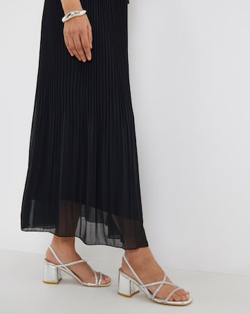 Canberra Strappy Diamante Low Block Heels - Extra Wide Fit (EEE)