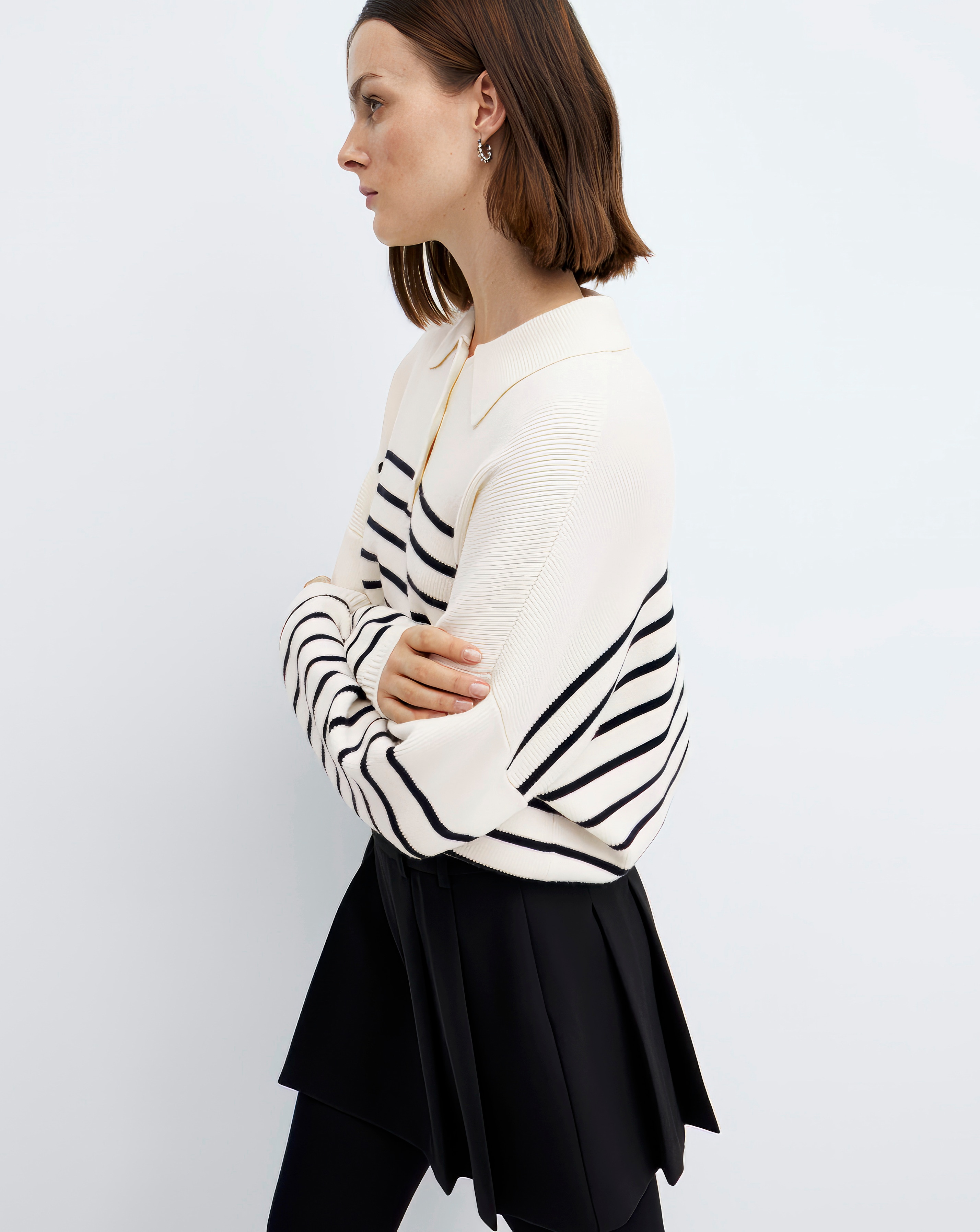 【COSYHARU】Color Scheme Cable Knit S/S Button Collar Ver Mango Button Collar Knit Sweater | Simply Be