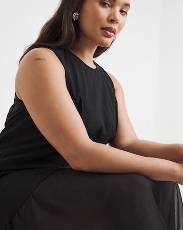 Black 2 in 1 Sheer Skirt Midi Dress