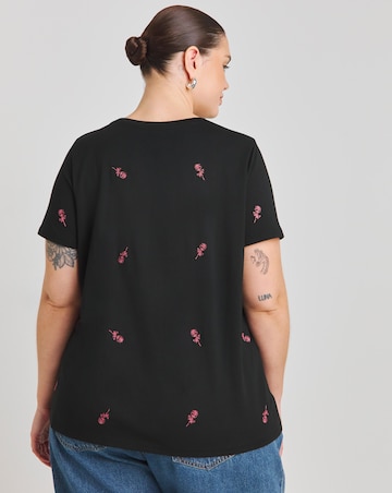 Black Roses Embroidered T-Shirt