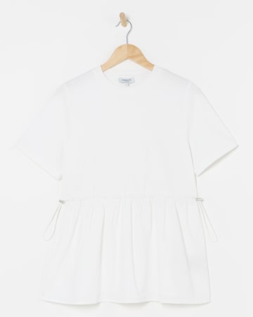 Simply Be White Jersey Poplin Mix Drawstring Waist Smock Top
