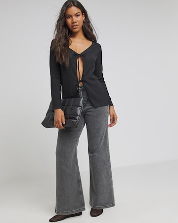 Black Textured Tie Front Cardigan