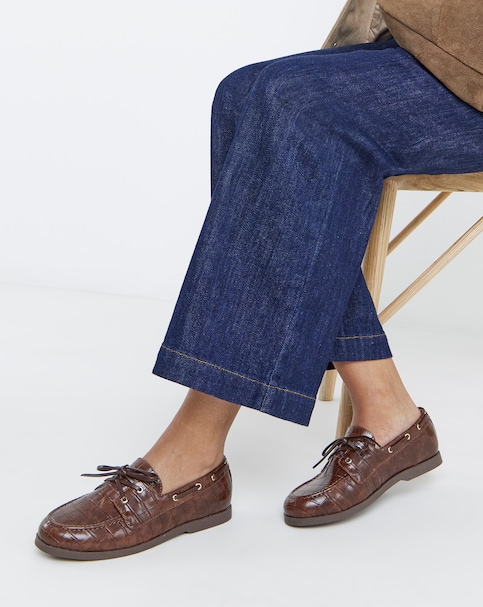 Delly Croc Effect Boat Shoes - Extra Wide Fit (EEE)