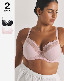 Pretty Secrets (2 Pack) Rosalie Full Cup Wired Bras (B-G) Black/Pink