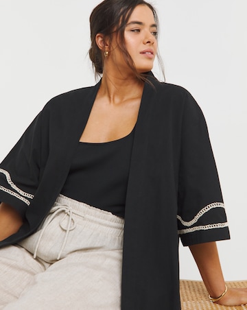 Simply Be Black Embroidered Kimono