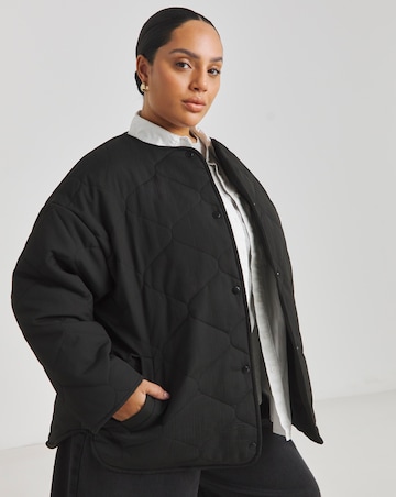 Simply Be Black Textured Quilted Round Collar Jacket