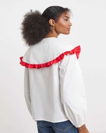 Neon Rose Embroidered Cotton Poplin Blouse with Strawberry Embroidery