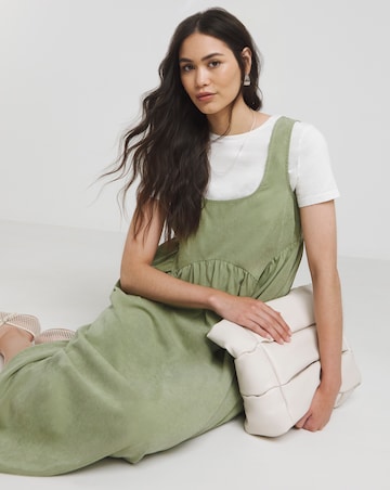Khaki Apron Midi Dress With Pockets