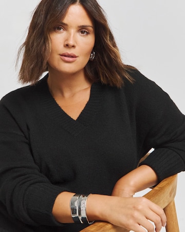 Black Slouchy V Neck Longline Jumper