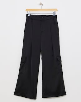 Black Satin Utility Trousers