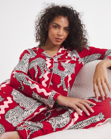 Chelsea Peers Jersey Button Up Leopard Print Pyjama Set